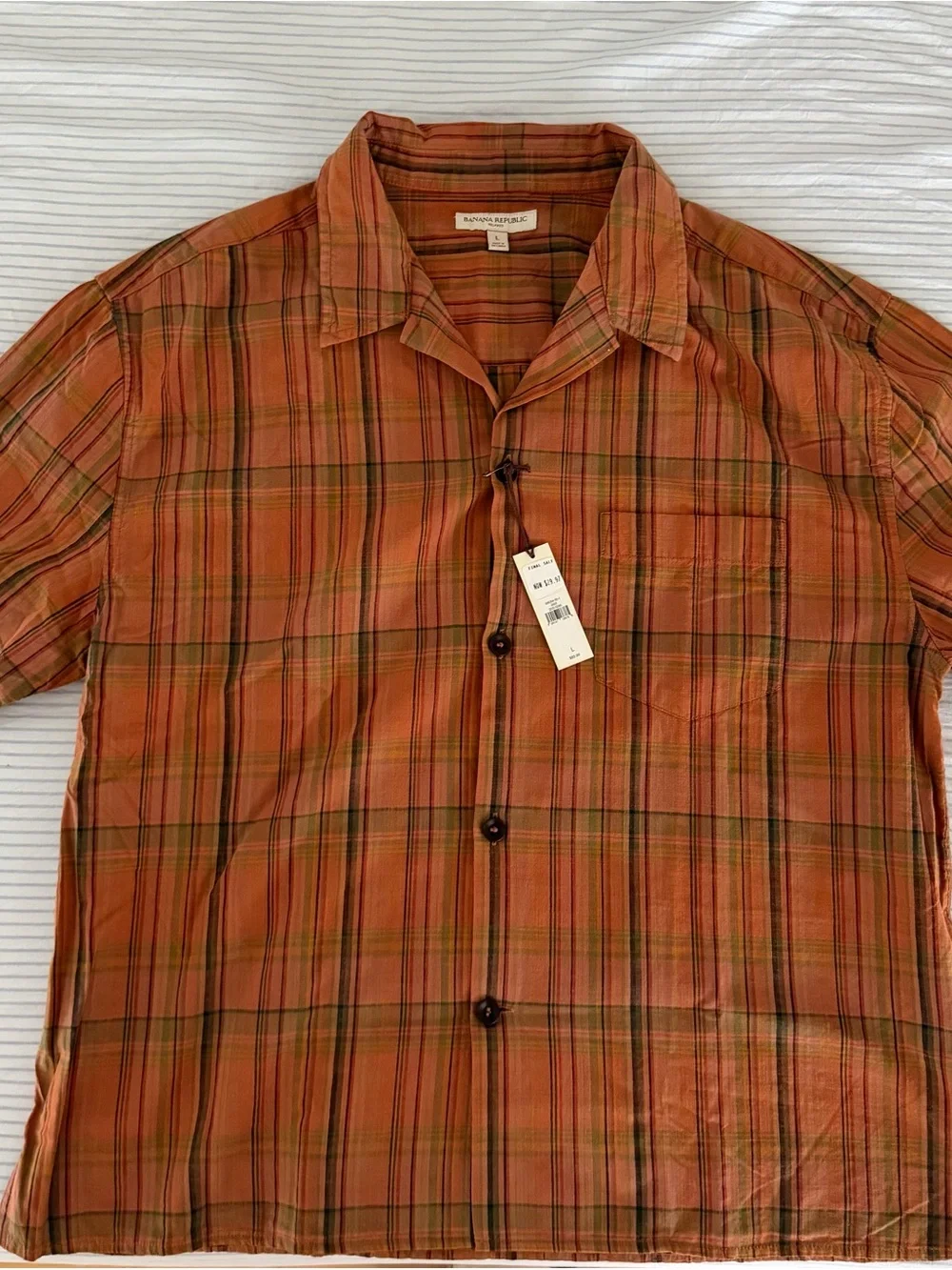 Banana Republic Orange Plaid Short-Sleeve Button-Down Shirt